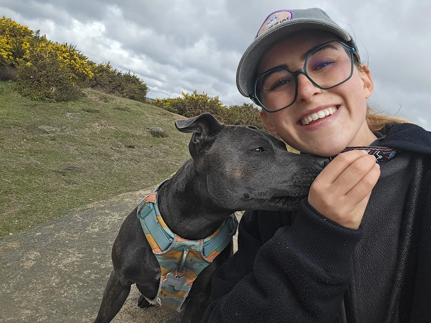 Molly with her own dog outdoors