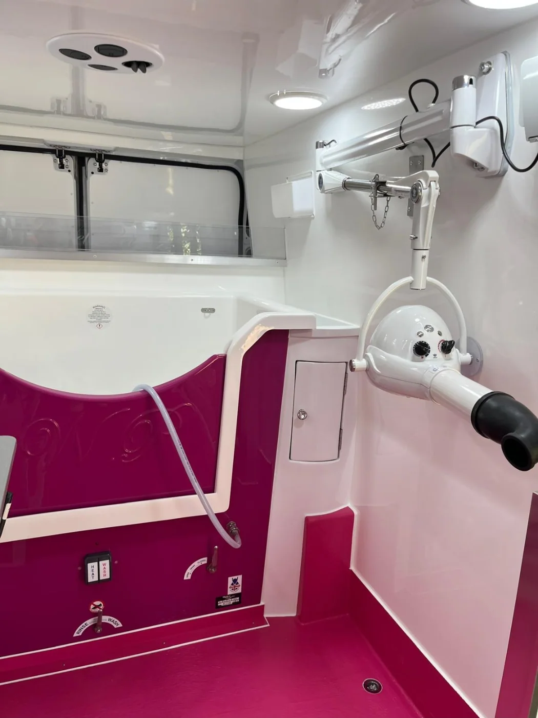 The bath inside the mobile grooming van